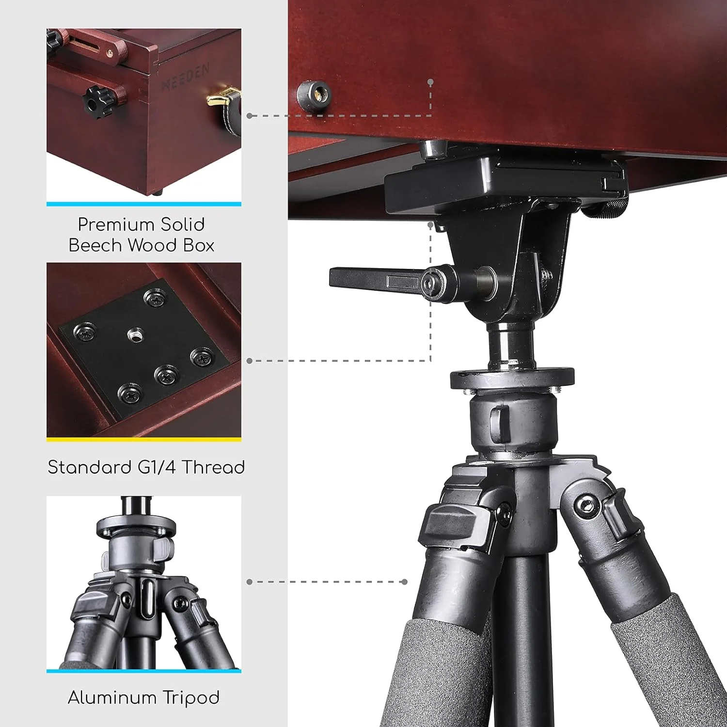 MEEDEN Plein Air Pochade Box with Tripod-Dark Walnut - Image 7
