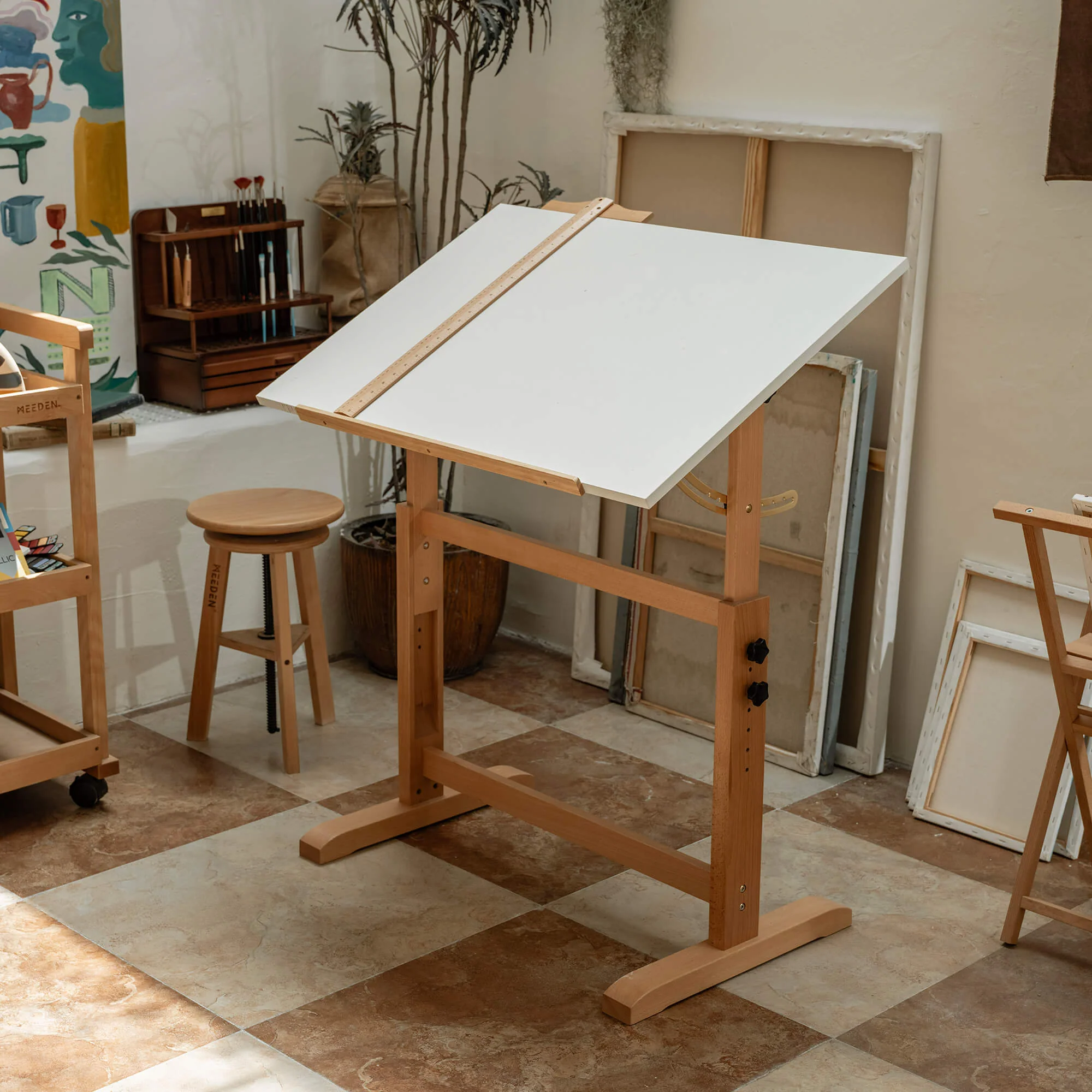 MEEDEN Adjustable Wooden Drafting Table & Stool Set, White-XSZ-5 - Image 3