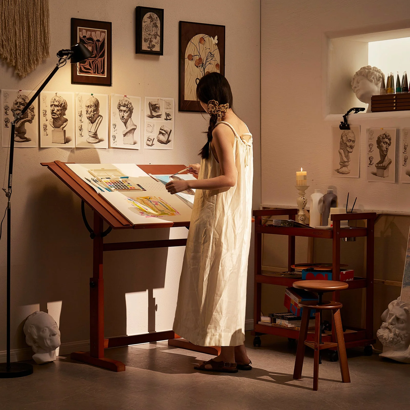 MEEDEN Extra Large Wood Drafting Table, Light Walnut - Image 13