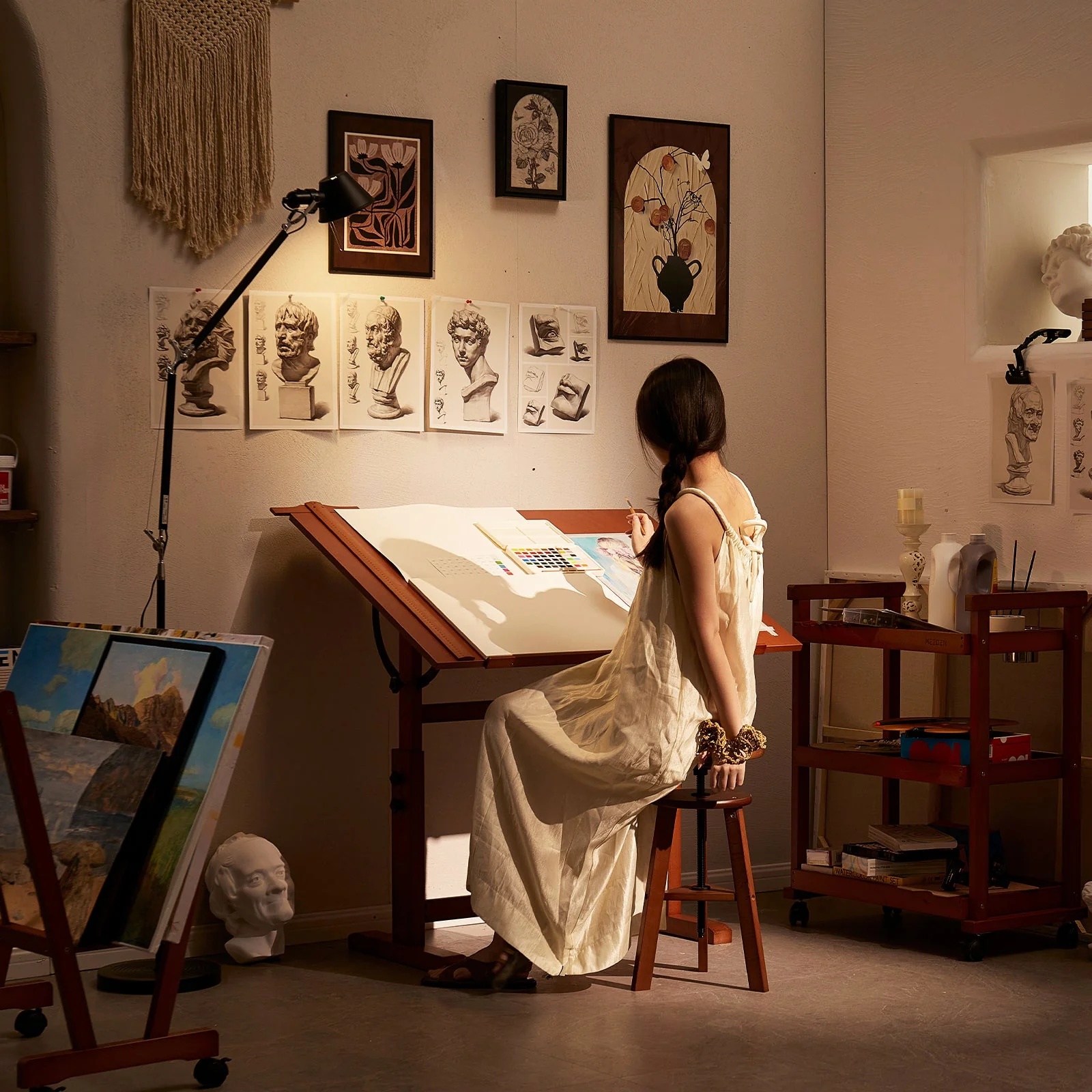 MEEDEN Extra Large Wood Drafting Table, Light Walnut - Image 14