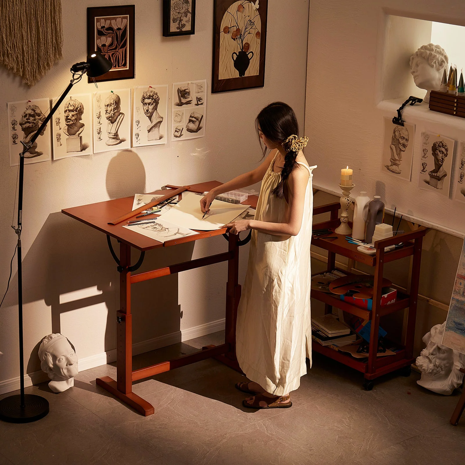 MEEDEN Extra Large Wood Drafting Table, Light Walnut - Image 16