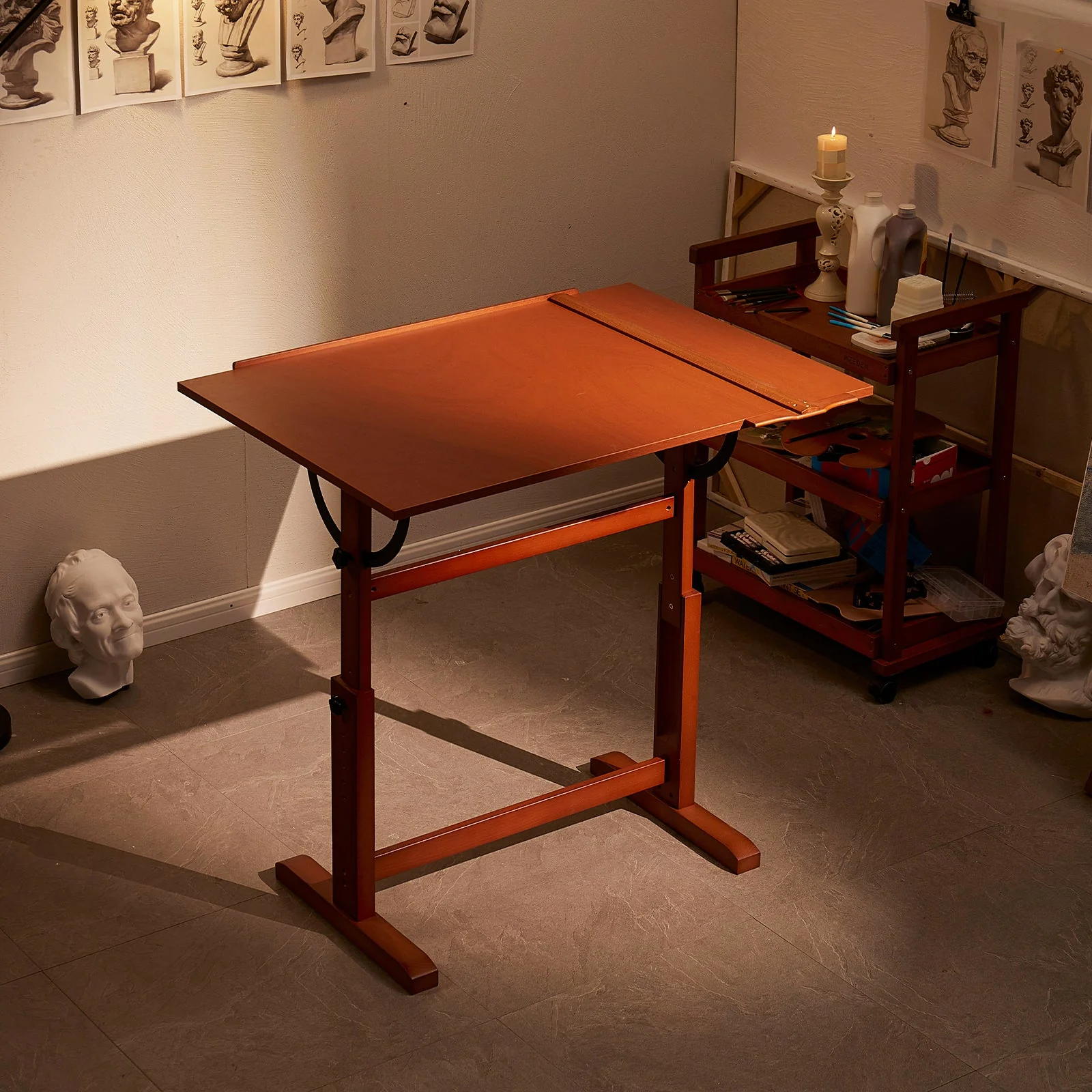 MEEDEN Extra Large Wood Drafting Table, Light Walnut - Image 17