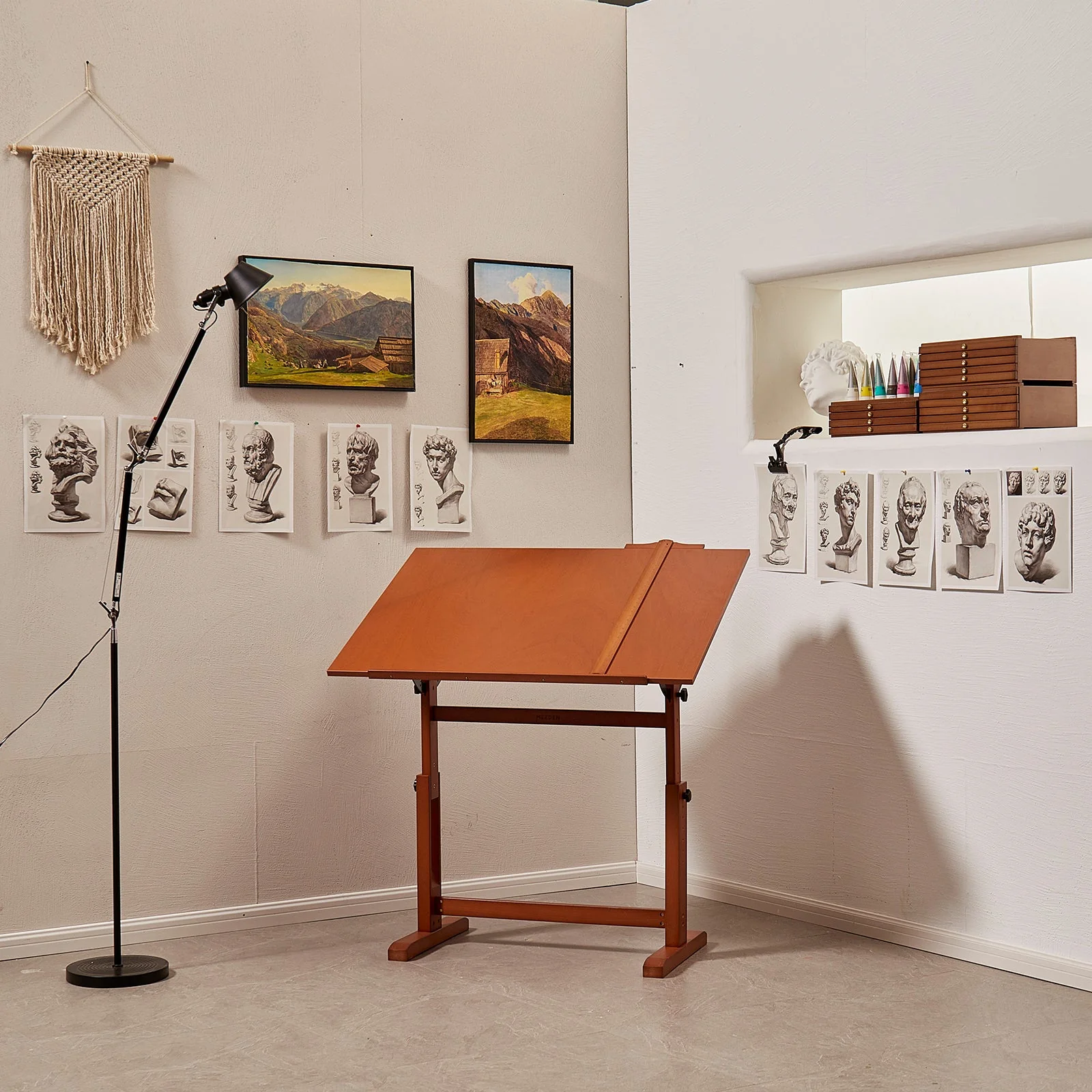 MEEDEN Extra Large Wood Drafting Table, Light Walnut - Image 20