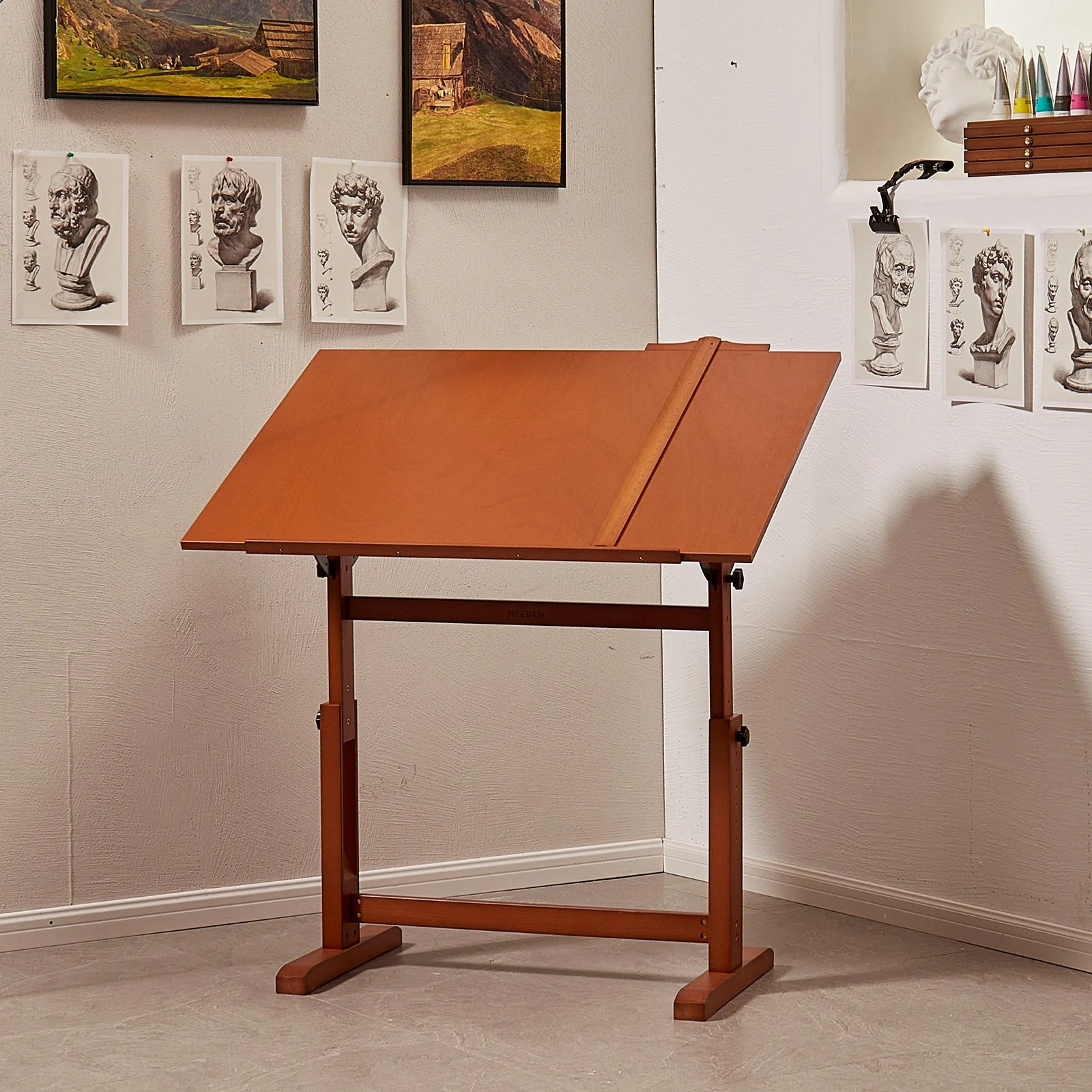 MEEDEN Extra Large Wood Drafting Table, Light Walnut - Image 21