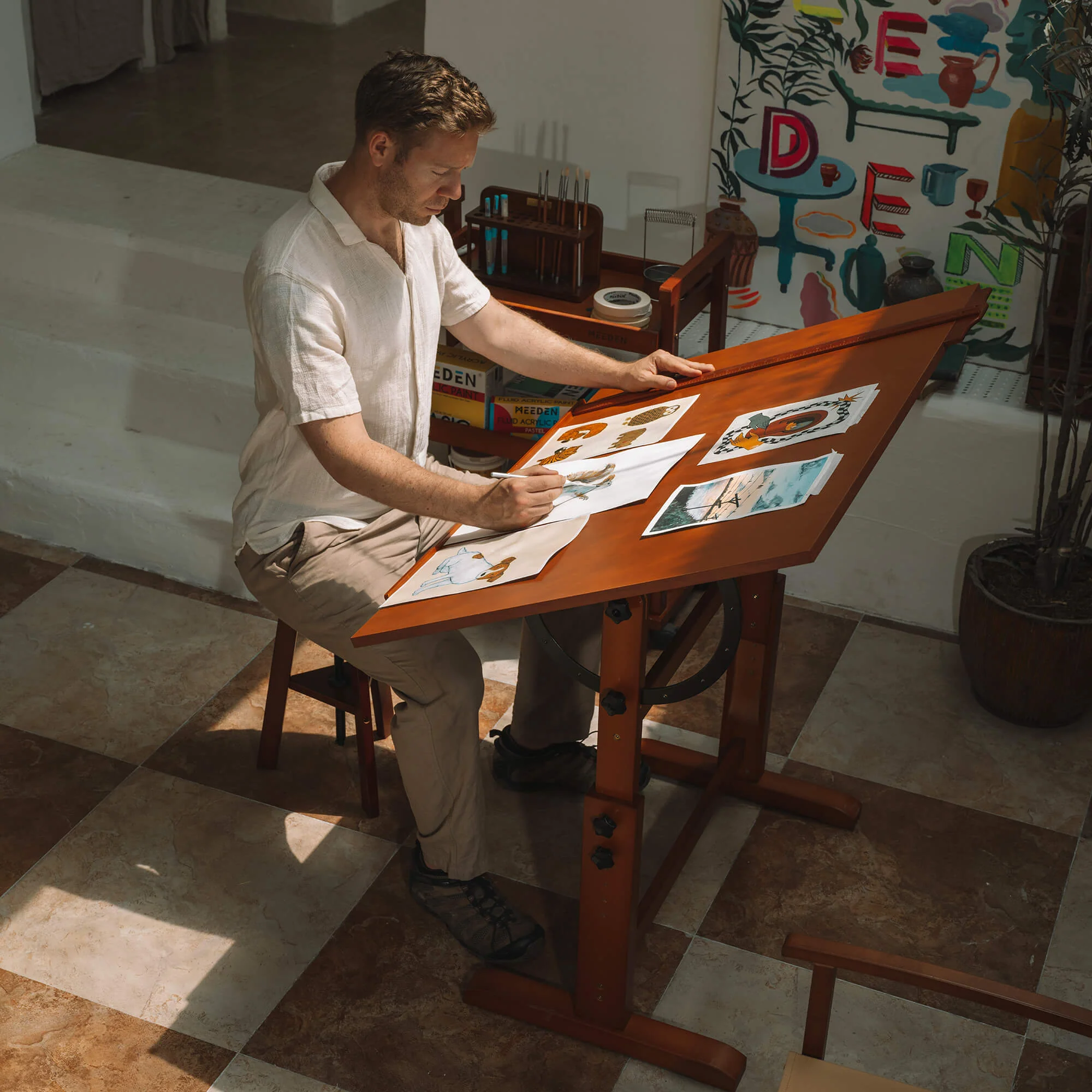 MEEDEN Extra Large Wood Drafting Table, Light Walnut - Image 3