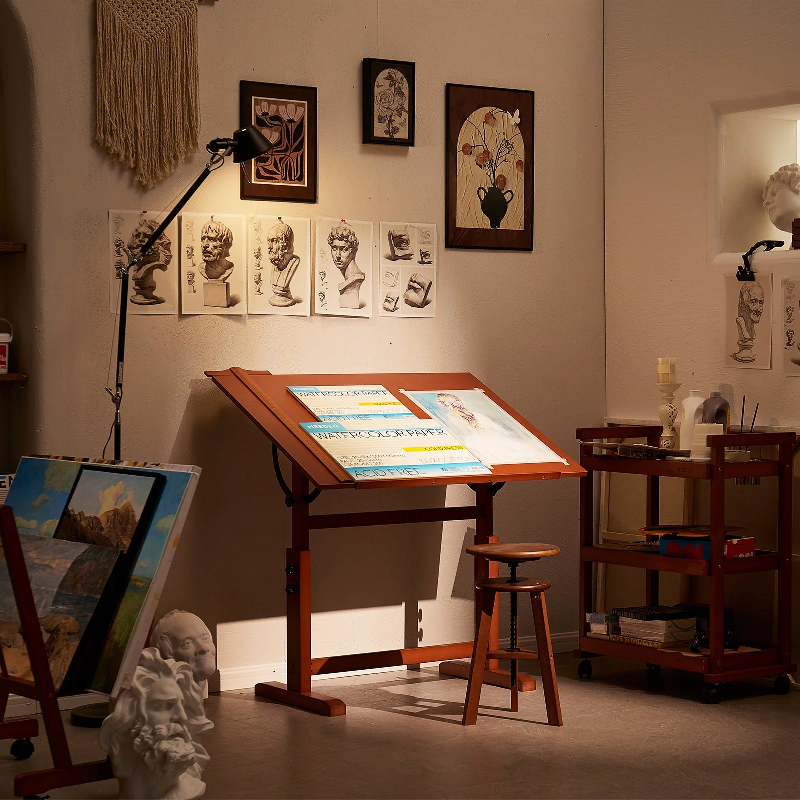 MEEDEN Extra Large Wood Drafting Table, Light Walnut - Image 7