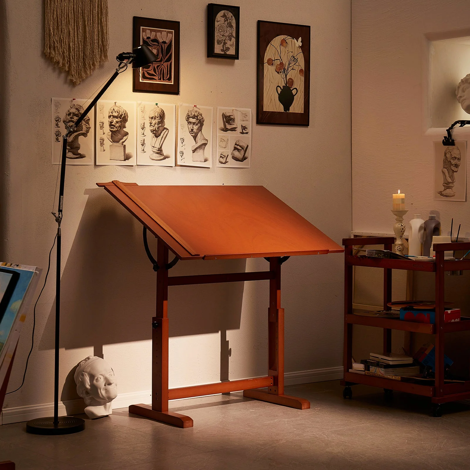 MEEDEN Extra Large Wood Drafting Table, Light Walnut - Image 8