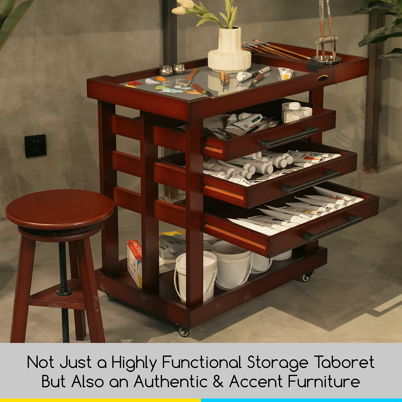 MEEDEN Deluxe Artist Storage Cart, 5-Tier Taboret-Cherry Walnut-W13H - Image 10