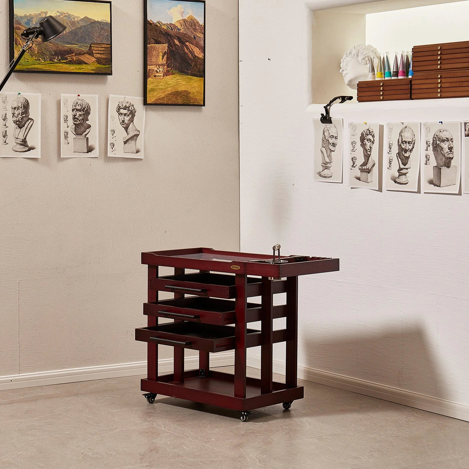 MEEDEN Deluxe Artist Storage Cart, 5-Tier Taboret-Cherry Walnut-W13H - Image 3