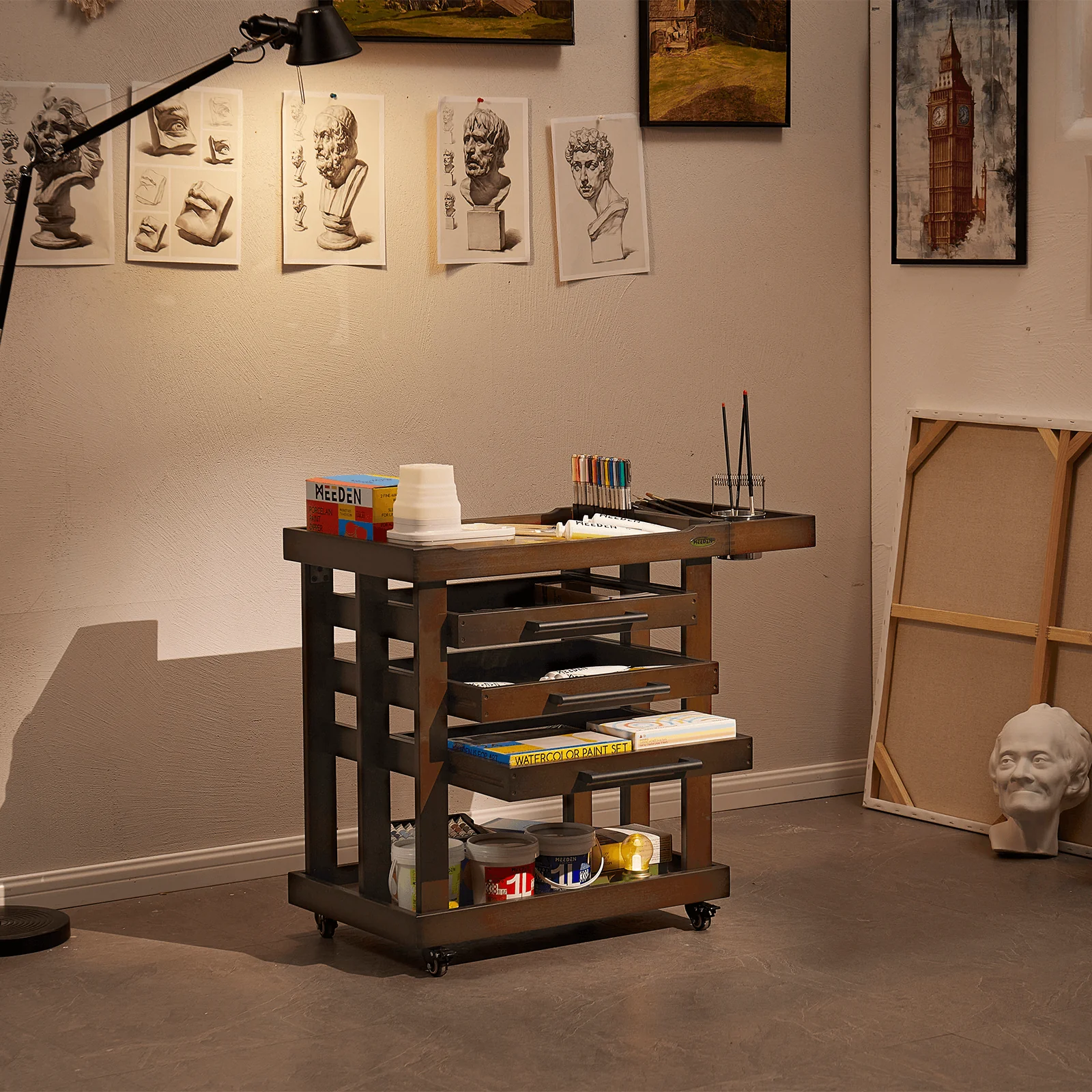 MEEDEN Deluxe Artist Supplies Storage Cart, 5-Tier Taboret-Walnut-W13H - Image 3