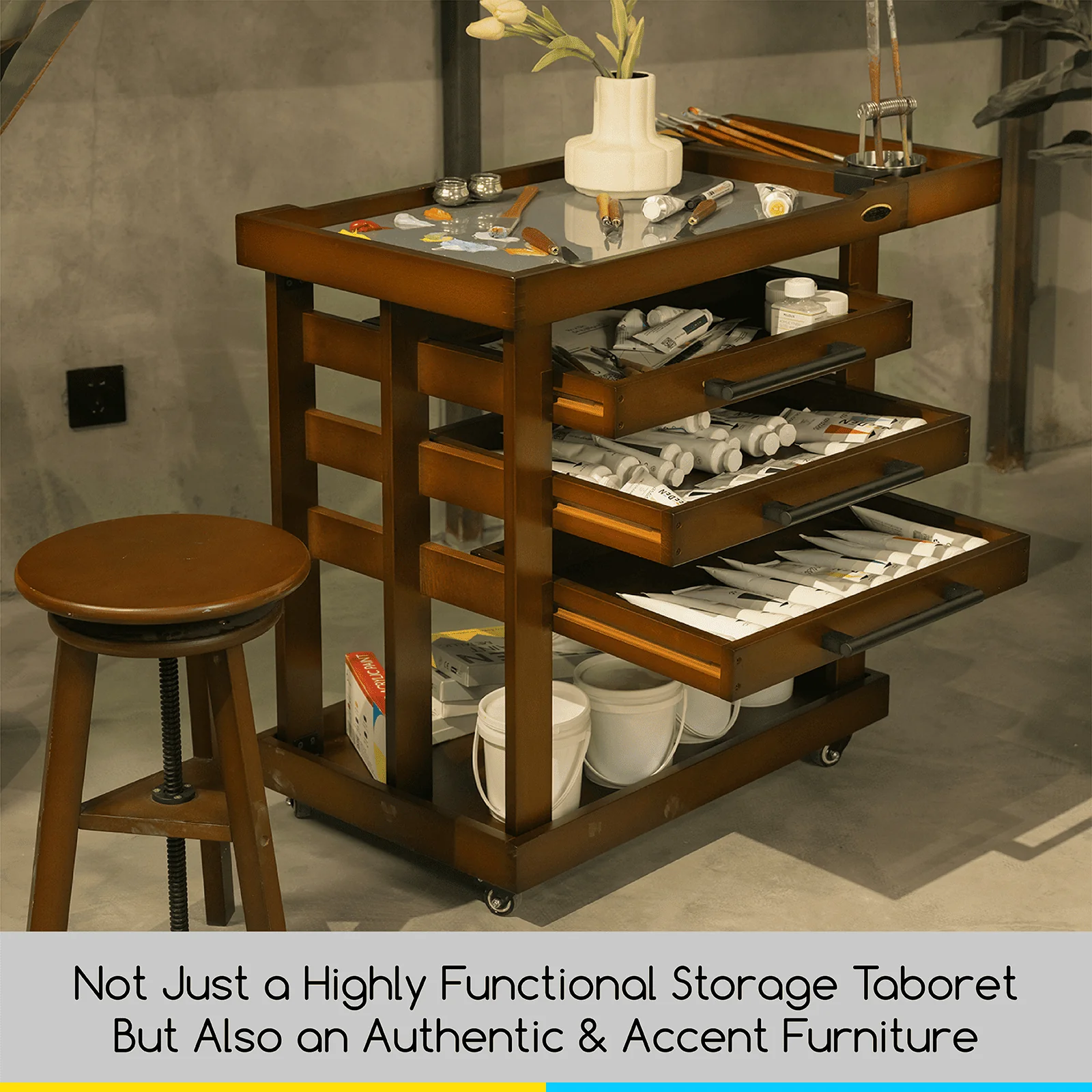 MEEDEN Deluxe Artist Supplies Storage Cart, 5-Tier Taboret-Walnut-W13H - Image 8