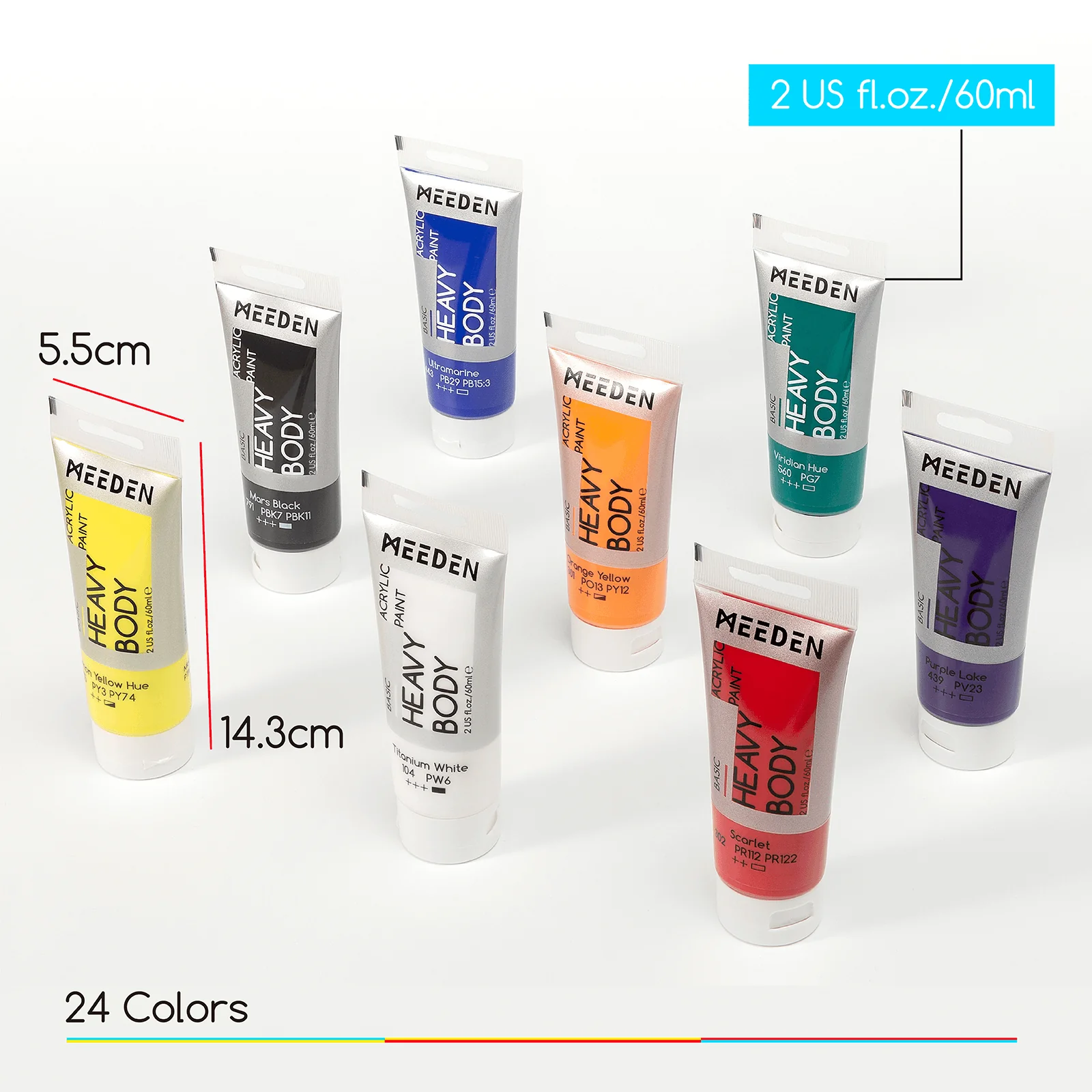 MEEDEN Heavy Body Acrylic Paint 24 Basic Colors, 60ml - Image 3