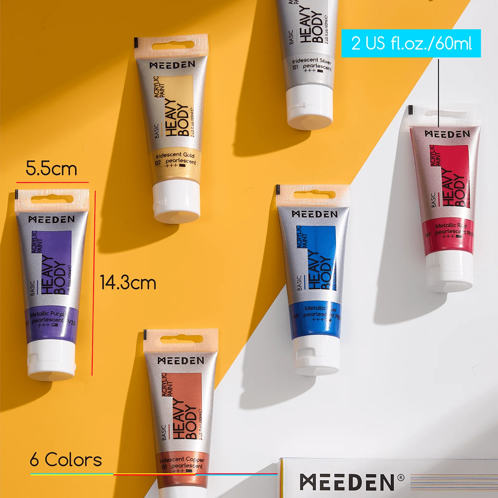 MEEDEN Heavy Body Acrylic Paint 6 Metallic Colors, 60ml - Image 3