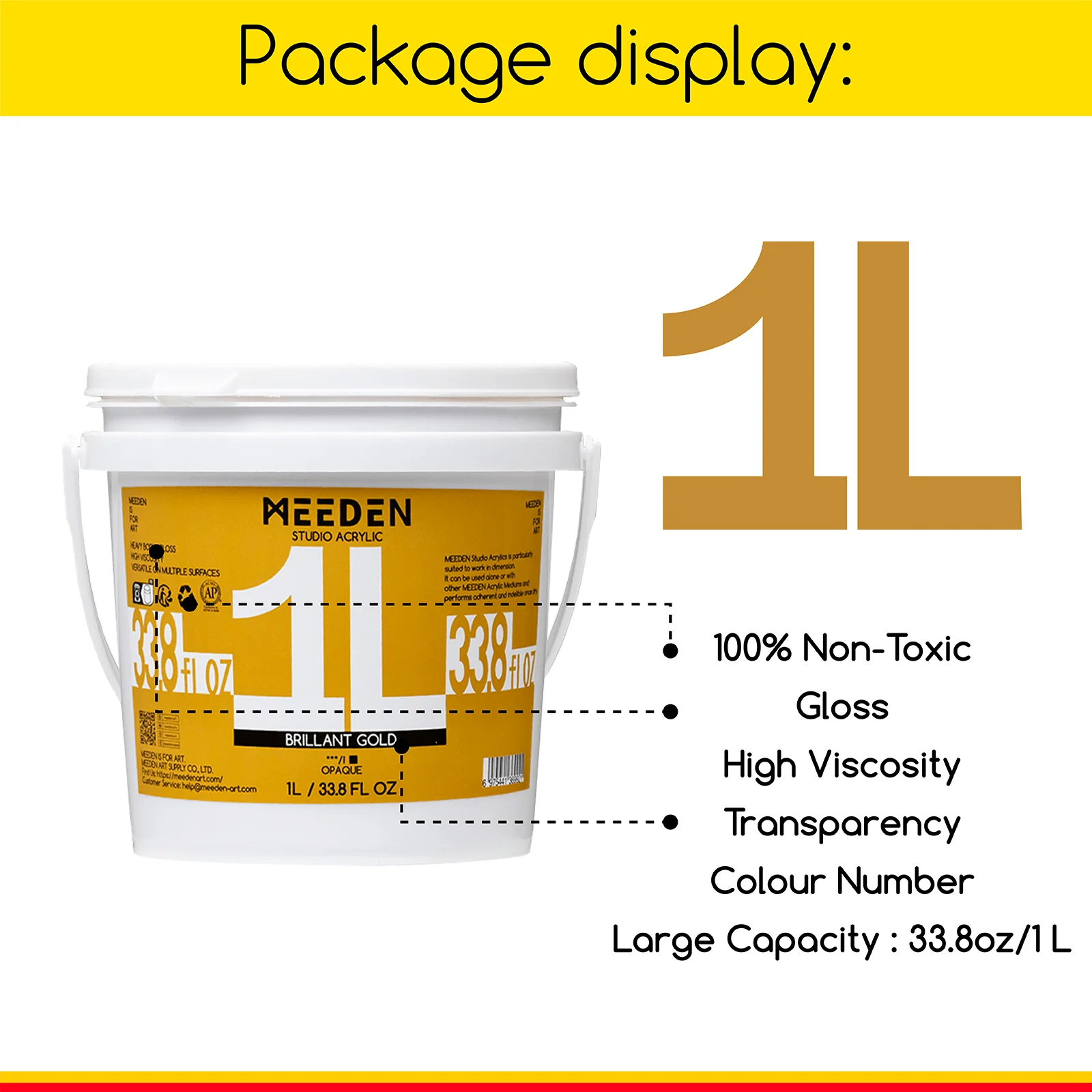 MEEDEN Studio Acrylic Paint,  Metallic Brilliant Gold, 1 L / 33.8 oz - Image 5