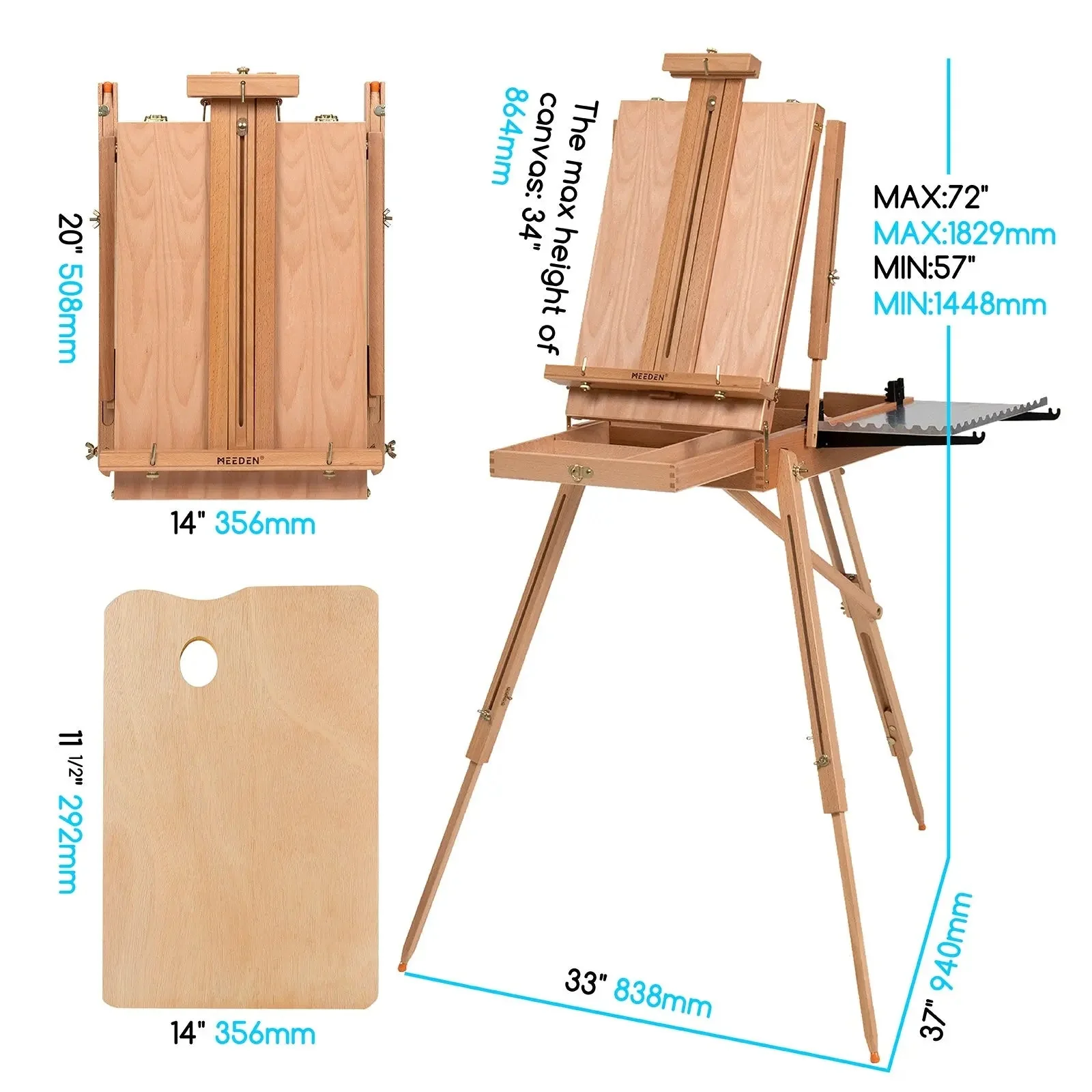 MEEDEN Solid Beech Wood Plein Air French Easel, Foldable & Spacious -HX-3 - Image 3