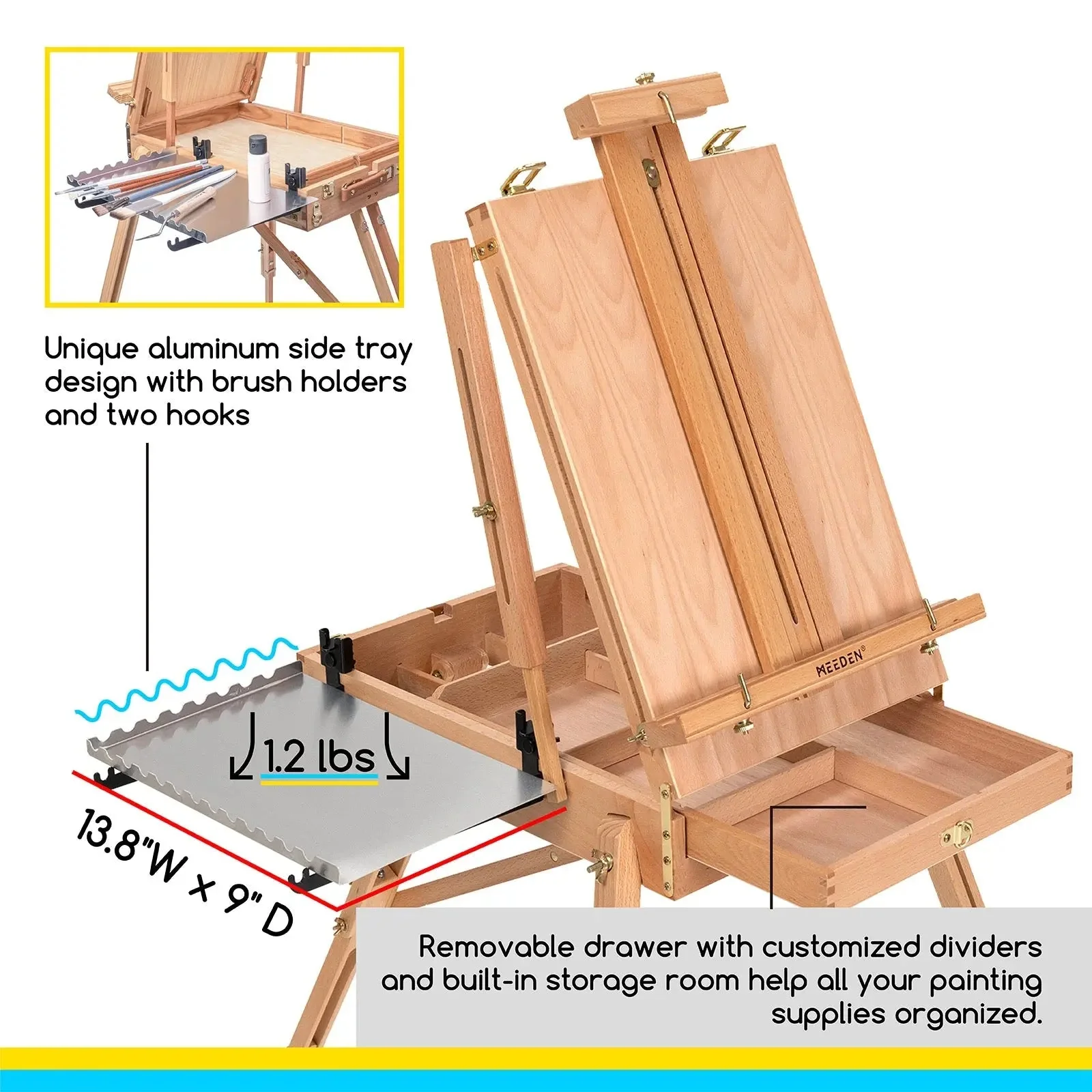 MEEDEN Solid Beech Wood Plein Air French Easel, Foldable & Spacious -HX-3 - Image 4
