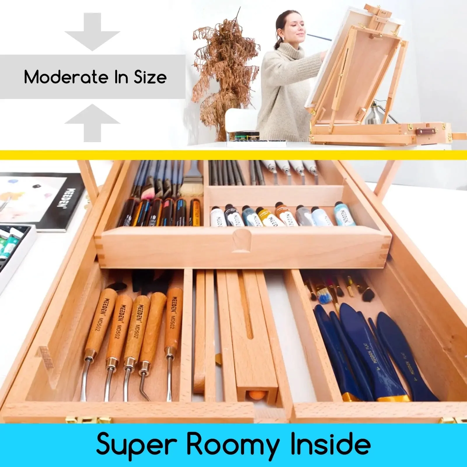 MEEDEN Solid Beech Wood Plein Air French Easel, Foldable & Spacious -HX-3 - Image 6