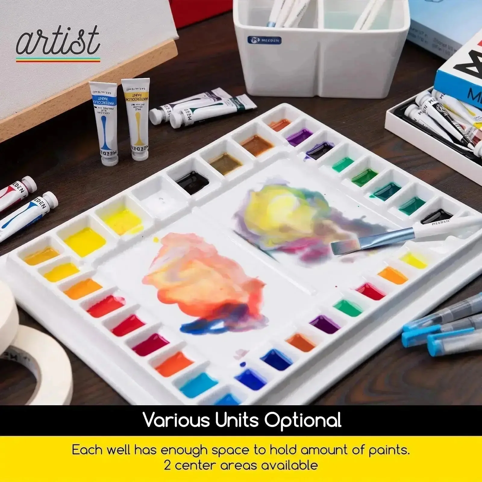 MEEDEN 33-Well Porcelain Painting Palette with Plastic Cover - Image 4