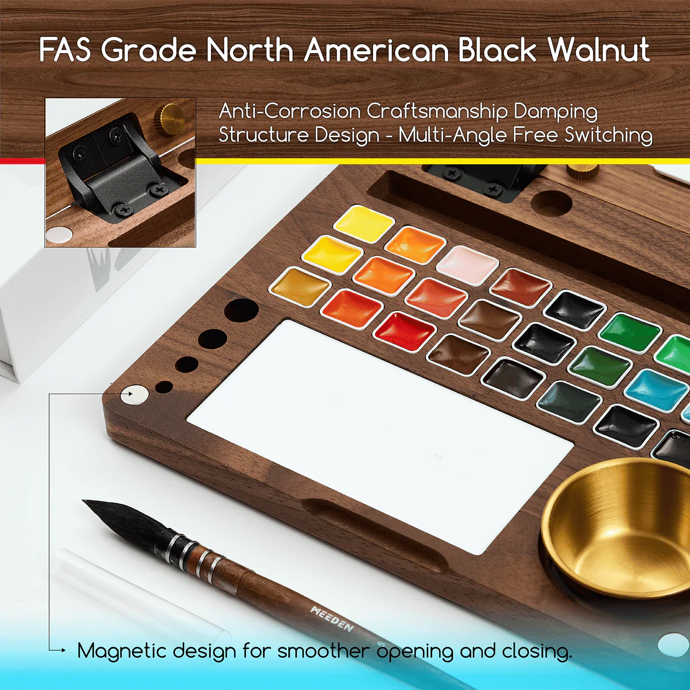 MEEDEN Premium Artist-Grade Watercolor Set - Luxury 27 Color Collection with Black Walnut Case - Image 3