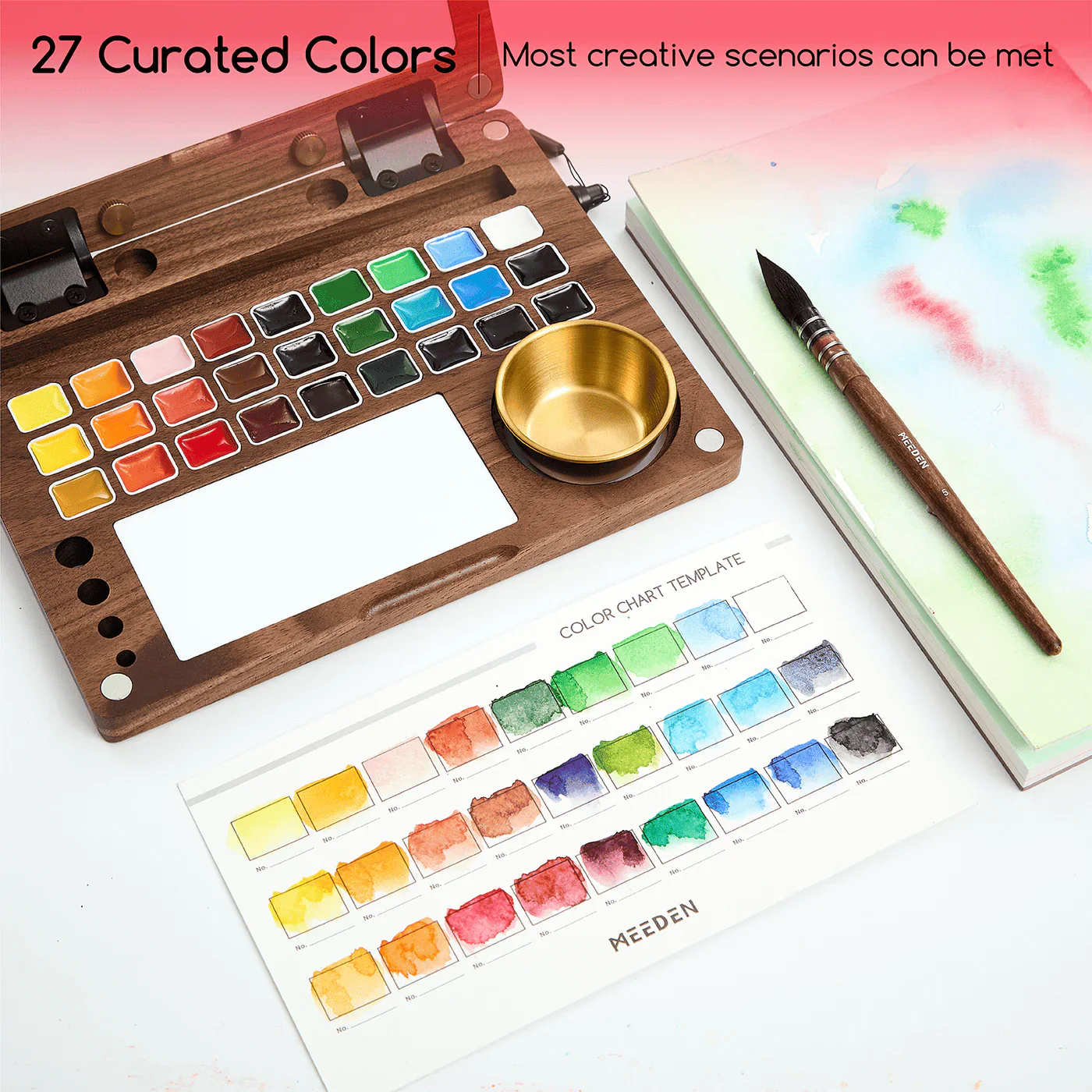 MEEDEN Premium Artist-Grade Watercolor Set - Luxury 27 Color Collection with Black Walnut Case - Image 5