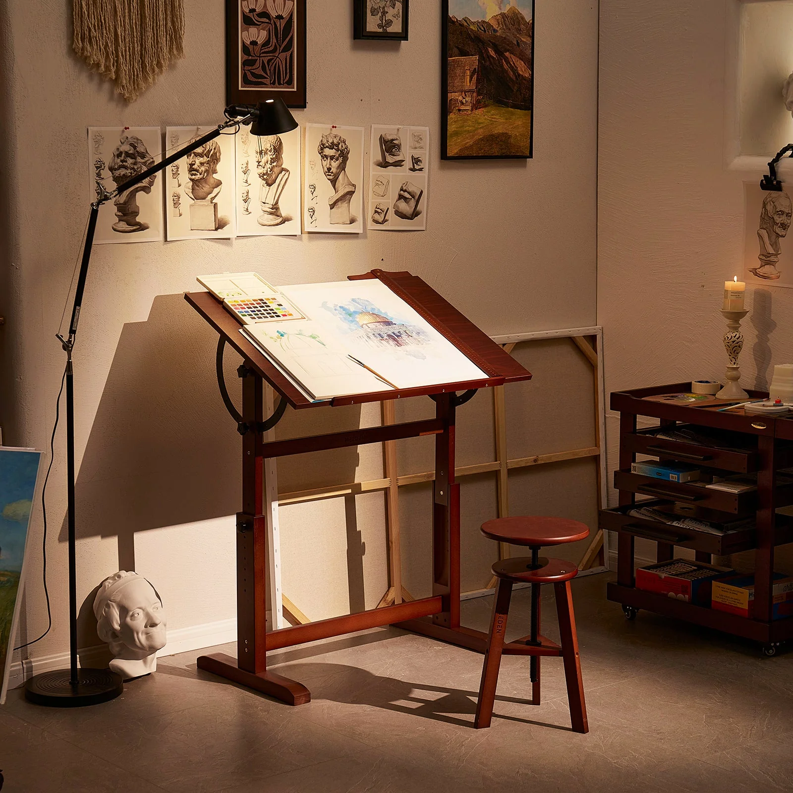 MEEDEN Vintage Adjustable Wooden Drafting Table , Dark Walnut-XSZ-4 - Image 11