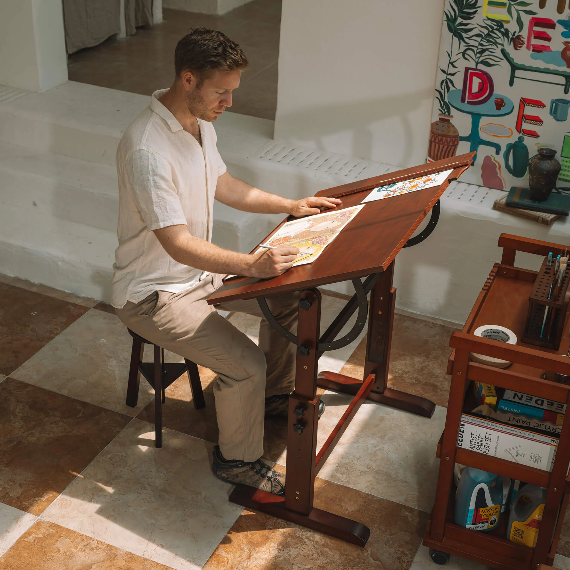 MEEDEN Vintage Adjustable Wooden Drafting Table , Dark Walnut-XSZ-4 - Image 3