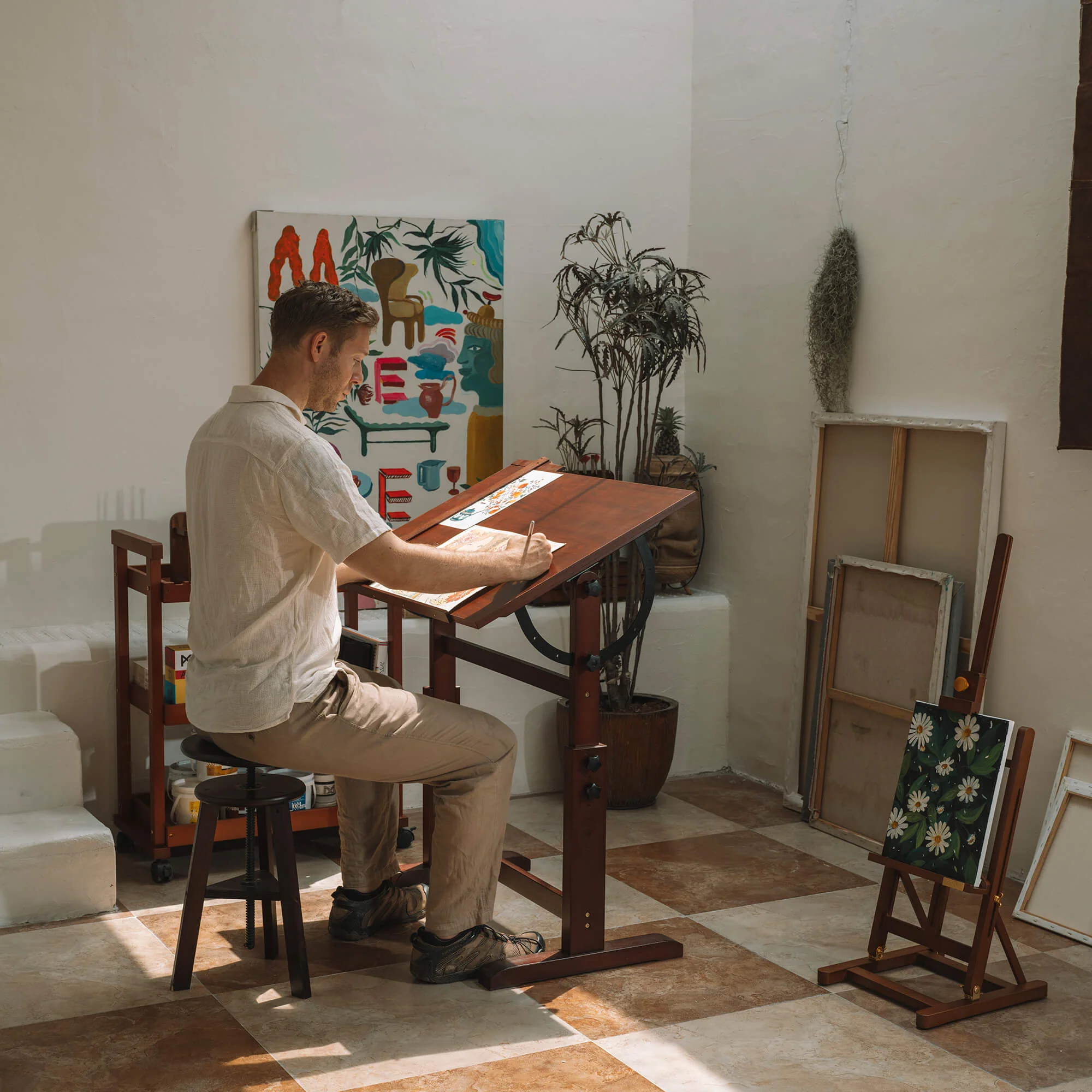 MEEDEN Vintage Adjustable Wooden Drafting Table & Stool Set, Dark Walnut-XSZ-4 - Image 3