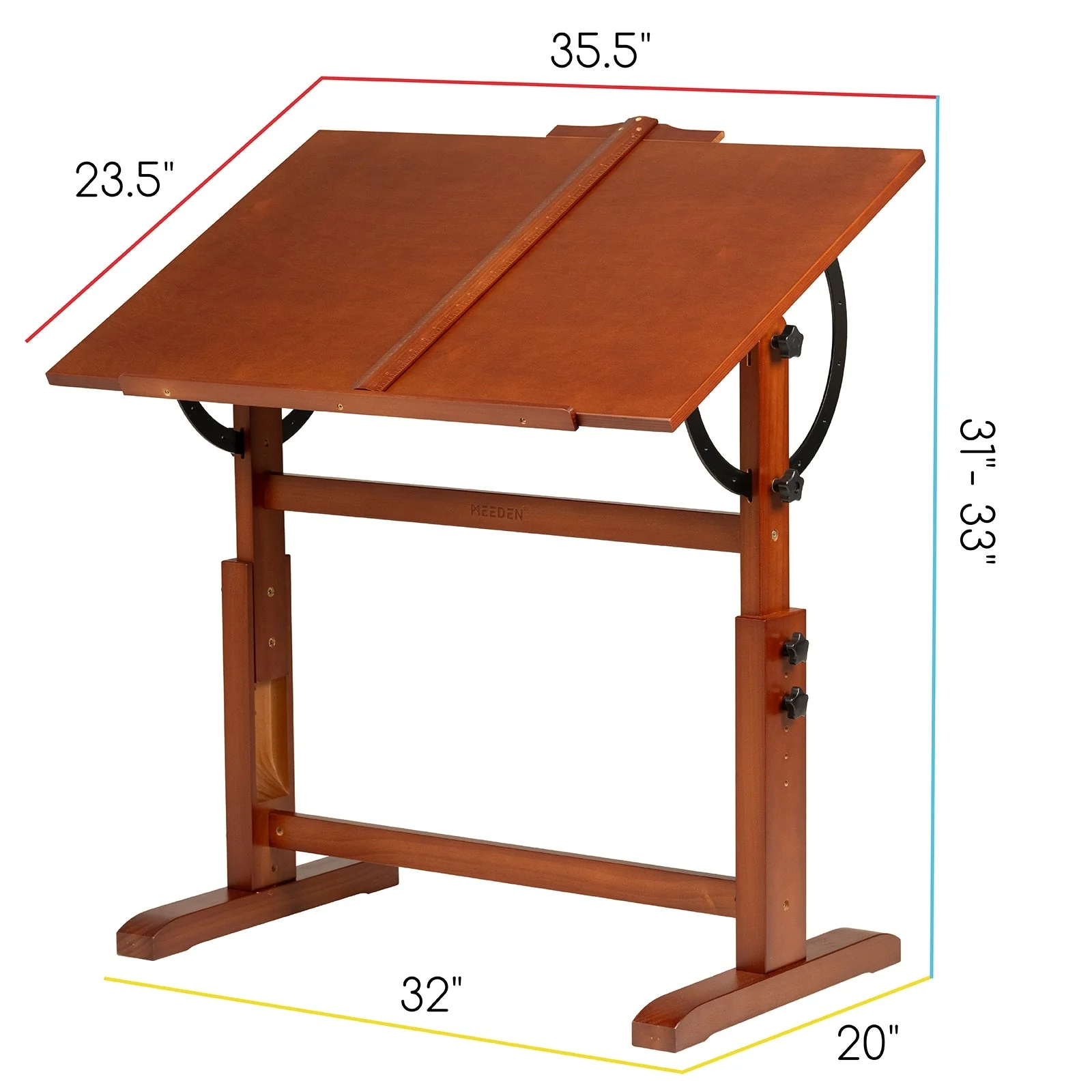 MEEDEN Vintage Adjustable Wooden Drafting Table & Stool Set, Dark Walnut-XSZ-4 - Image 6