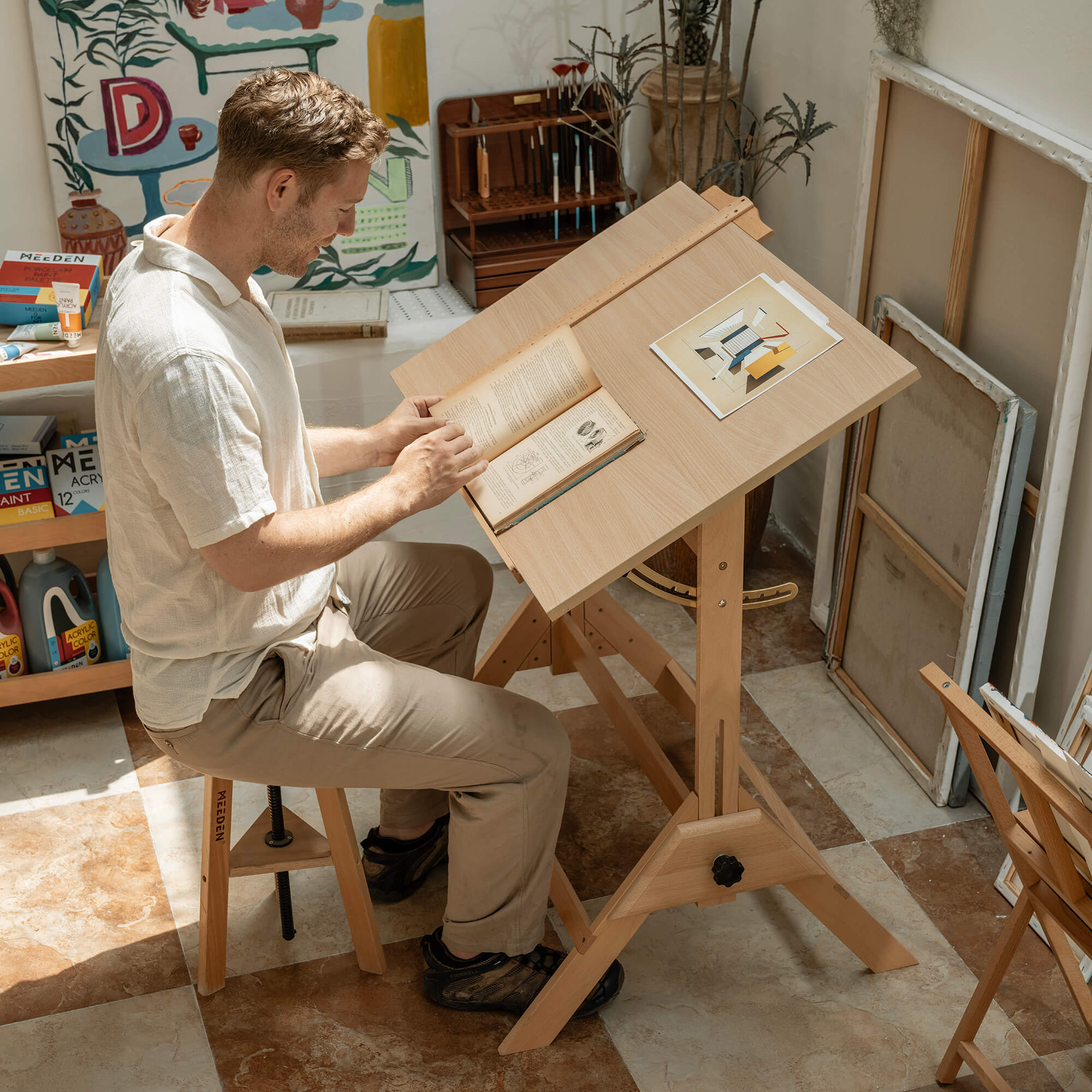 MEEDEN Adjustable Wooden Drafting Table & Stool Set , Natural-XSZ-2 - Image 3