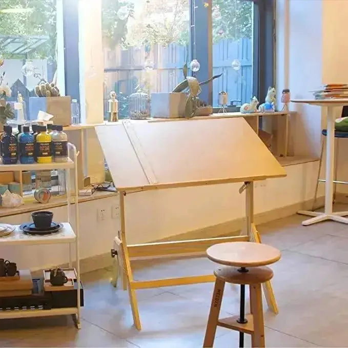 MEEDEN Adjustable Wooden Drafting Table & Stool Set , Natural-XSZ-2 - Image 4