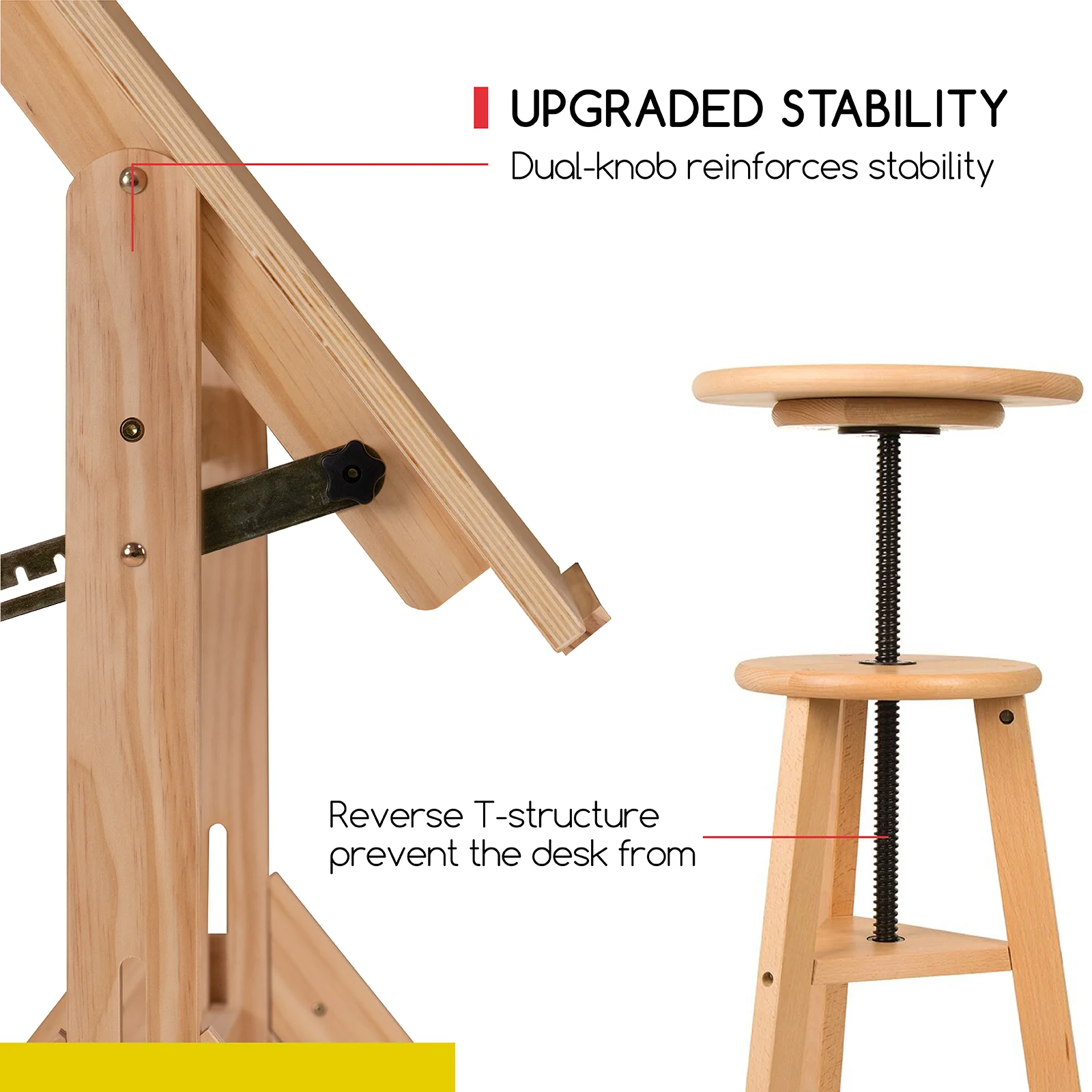 MEEDEN Adjustable Wooden Drafting Table & Stool Set , Natural-XSZ-2 - Image 8